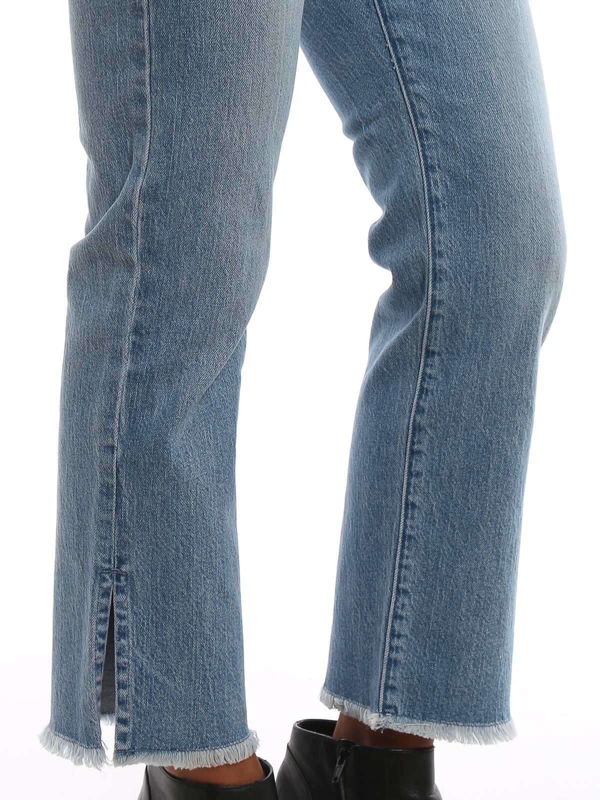 high waisted frayed hem jeans
