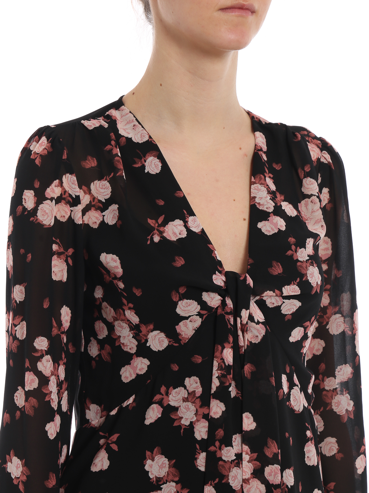 Blouses Michael Kors - Knot detail rose print georgette blouse -  MH84LN2AFR616