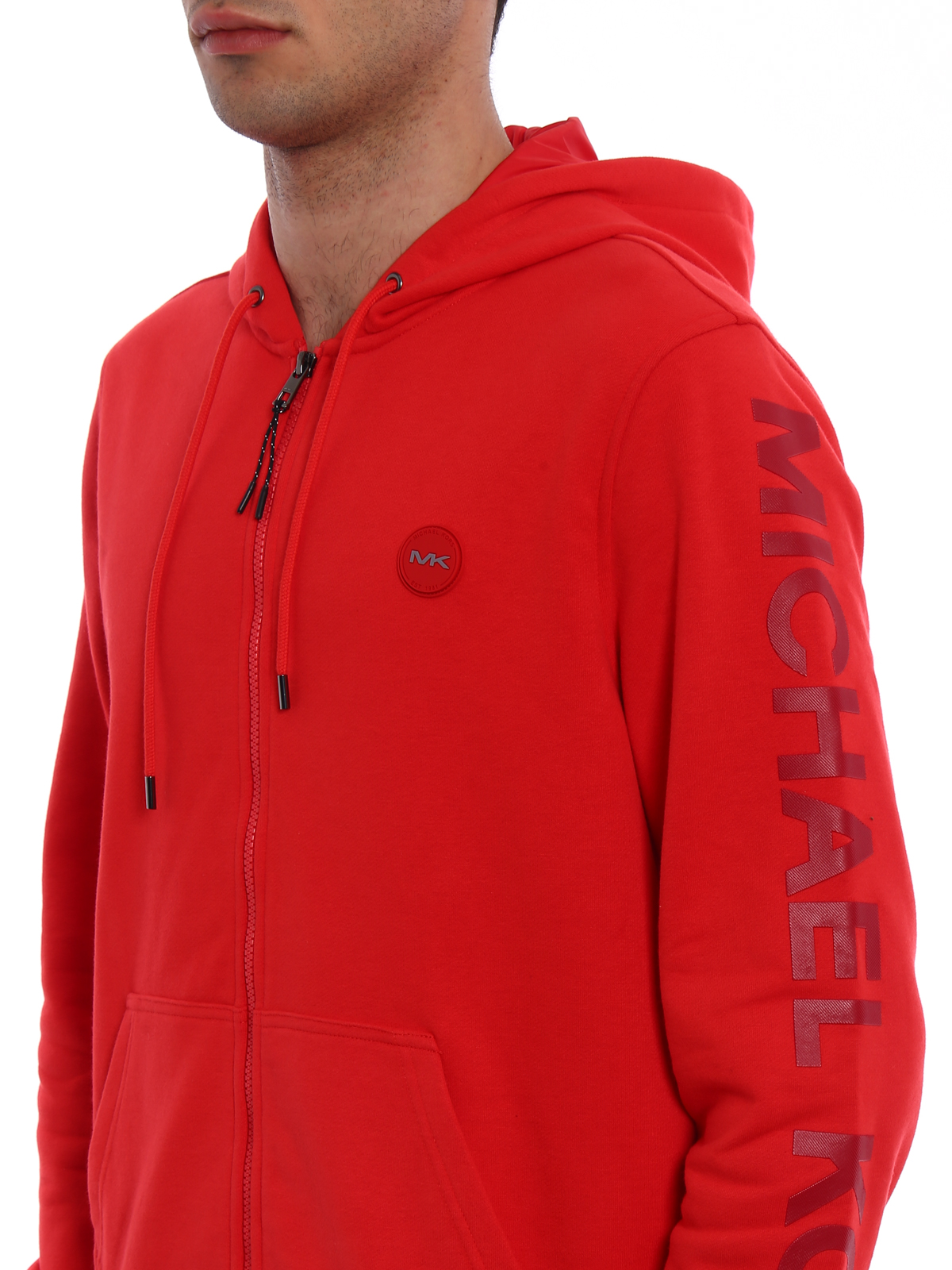 Red cotton fleece zipped hoodie 