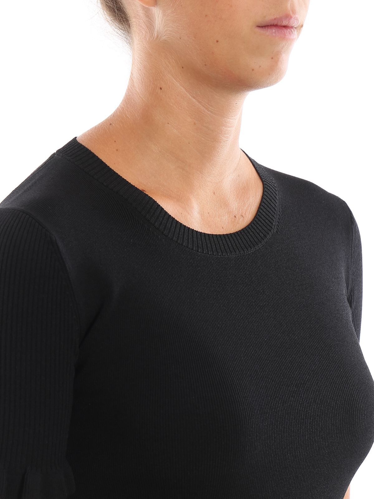 T-shirts Michael Kors - Ribbed sleeve black T-shirt - MU96NZL5ZV001