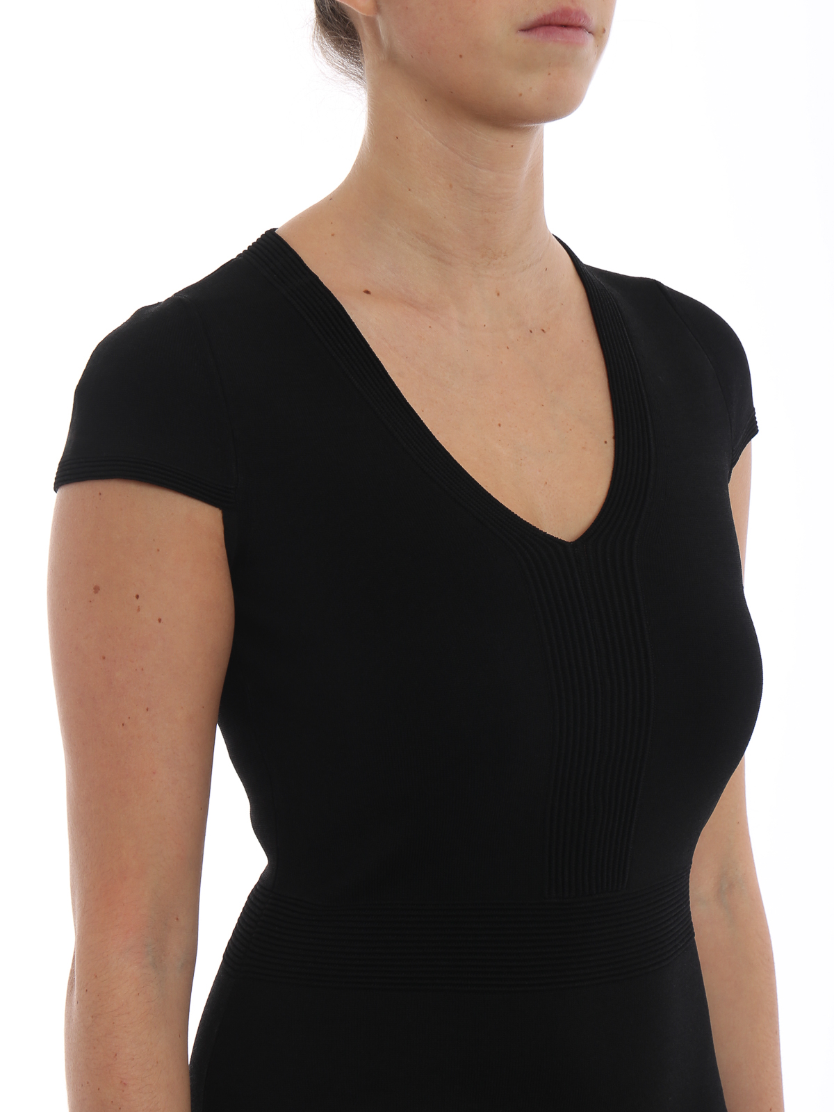 Stretch knit viscose blend black dress 