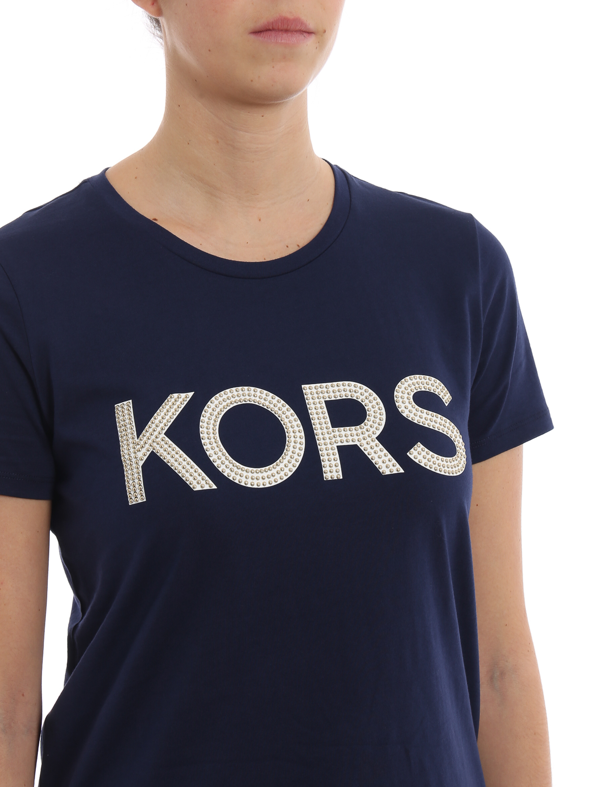 T-shirts Michael Kors - Studded Kors logo blue cotton T-shirt -  MH85M2Y97J456
