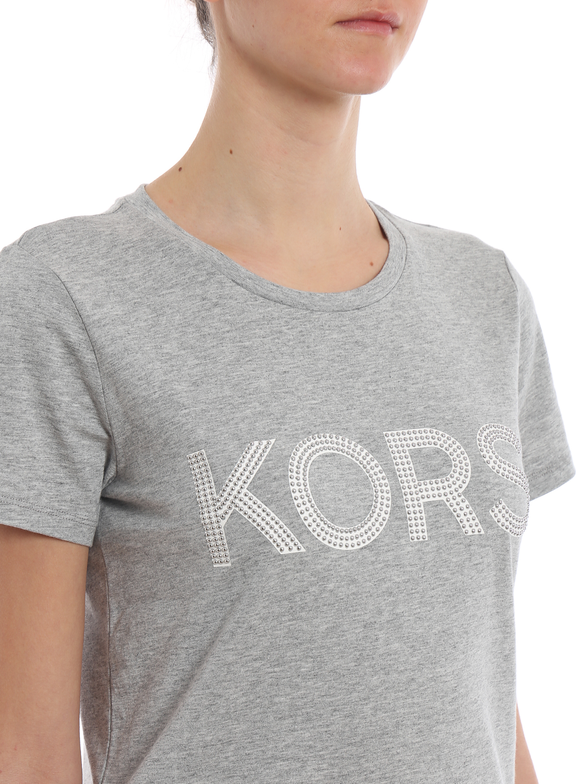 T-shirts Michael Kors - Studded Kors logo grey cotton T-shirt ...