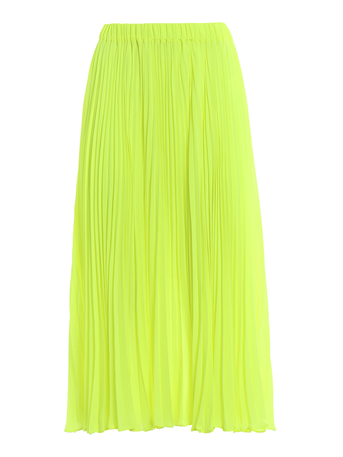 neon green pleated midi skirt