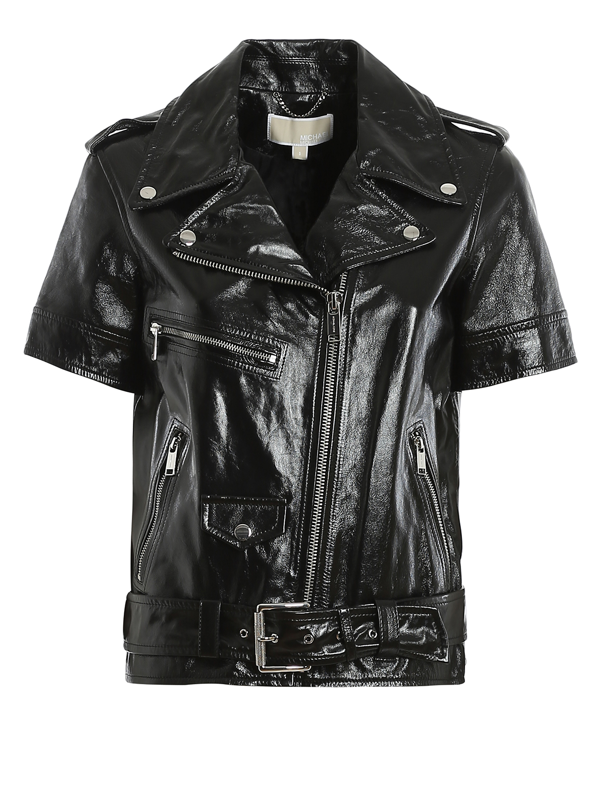 michael kors short sleeve leather jacket