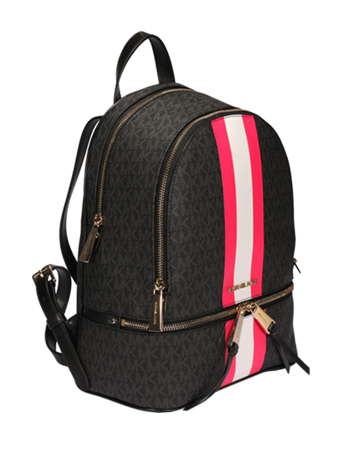 rhea medium striped logo and leather backpack