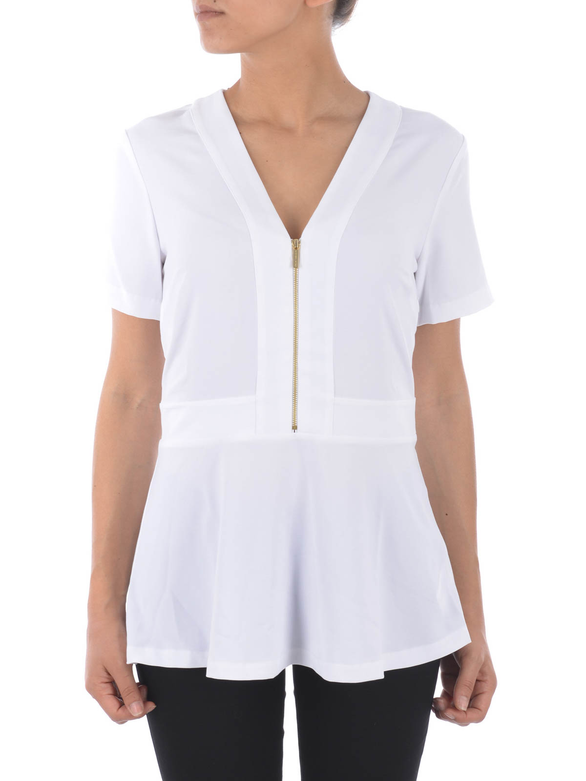 Blouses Michael Kors - Zip detailed V-neck flounced blouse - MU64KV23V3100