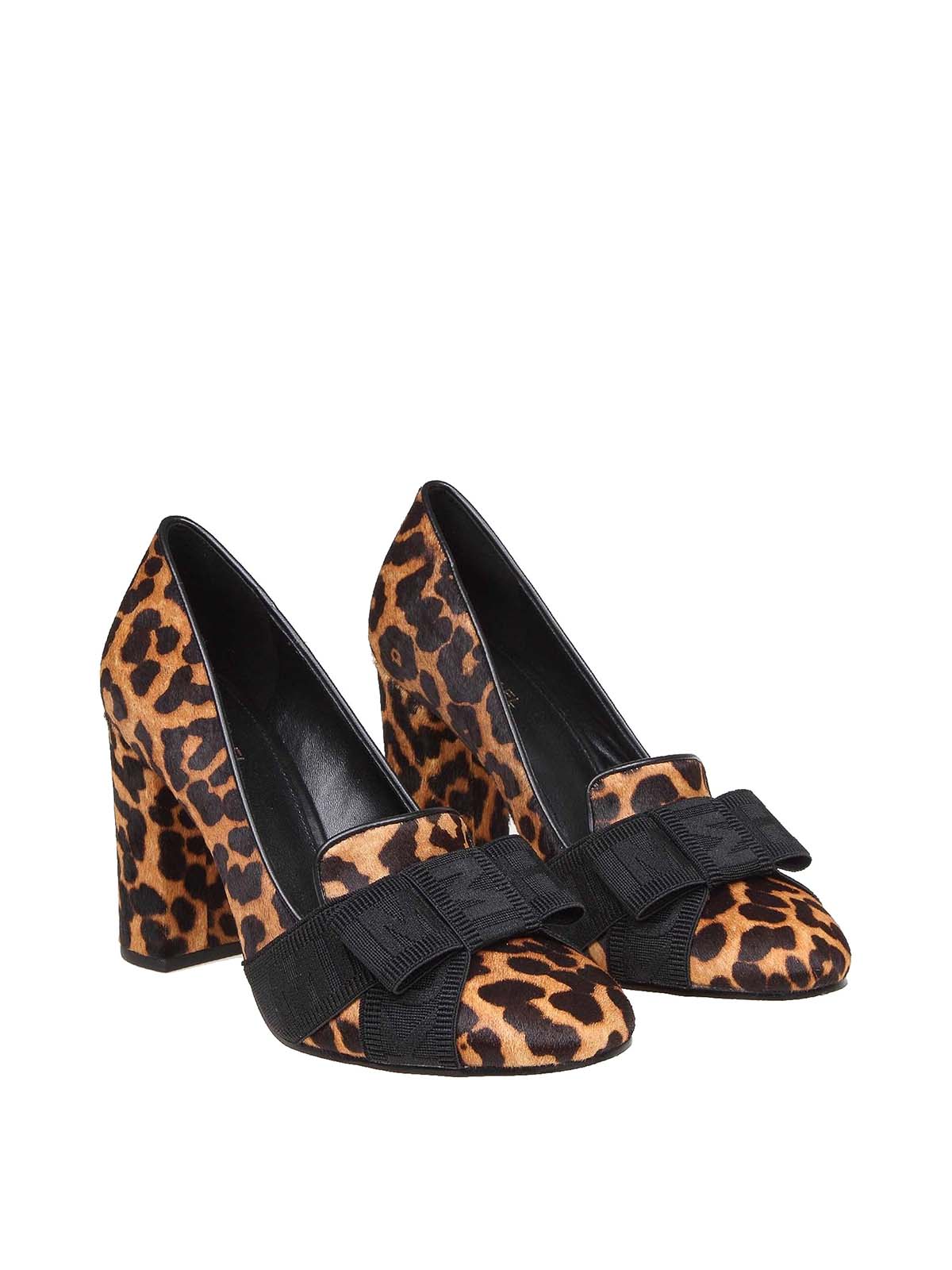 SALE  Ladies Spot On leopard print textile slip on court shoe F9526 