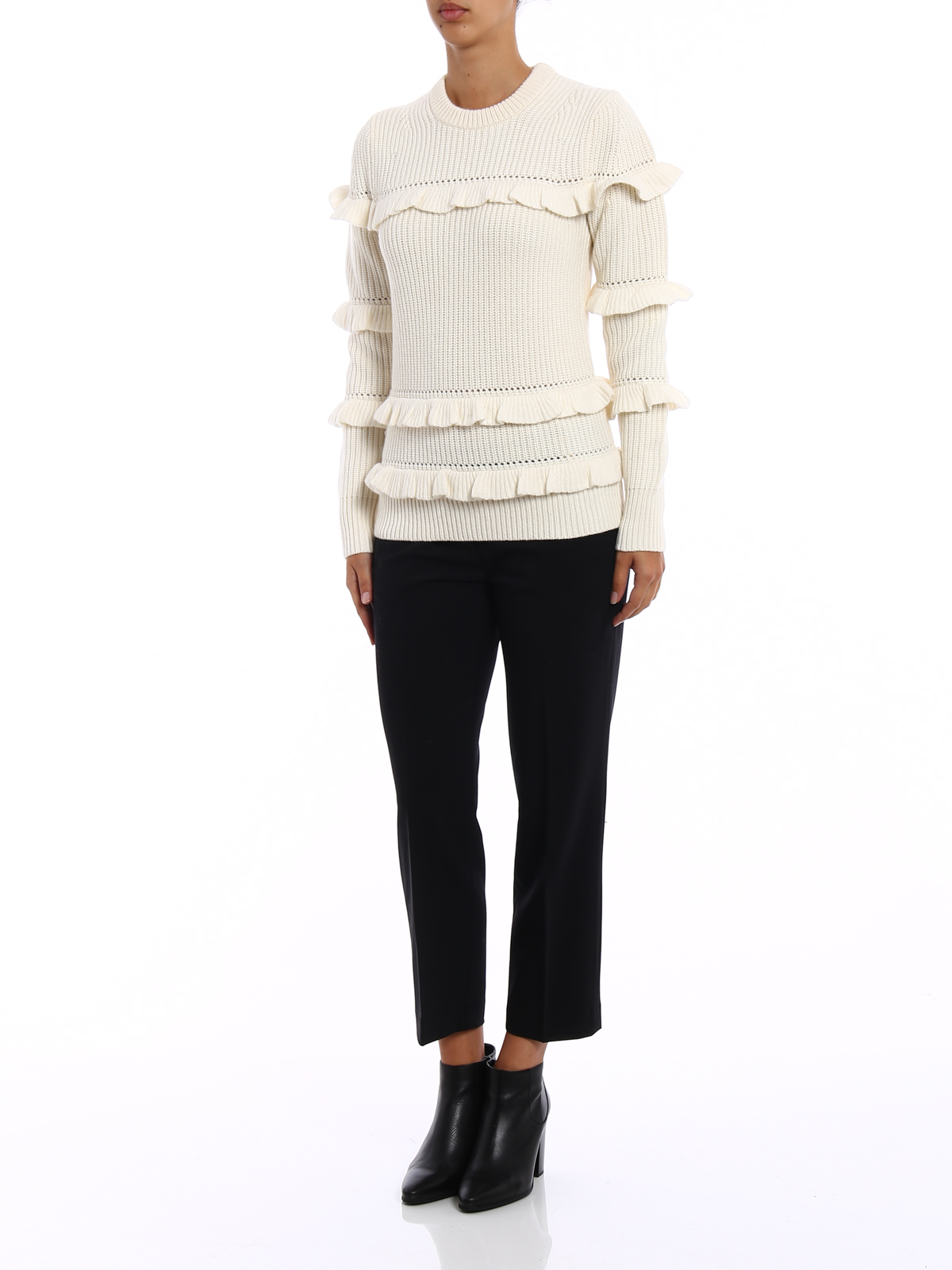 Crew necks Michael Kors - Bone wool blend frilled sweater - MF76ND5779110