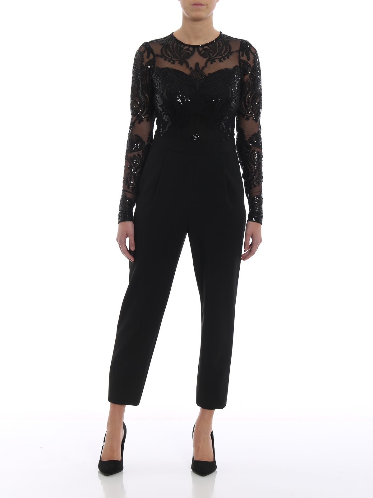 Tulle and cady embellished jumpsuit 