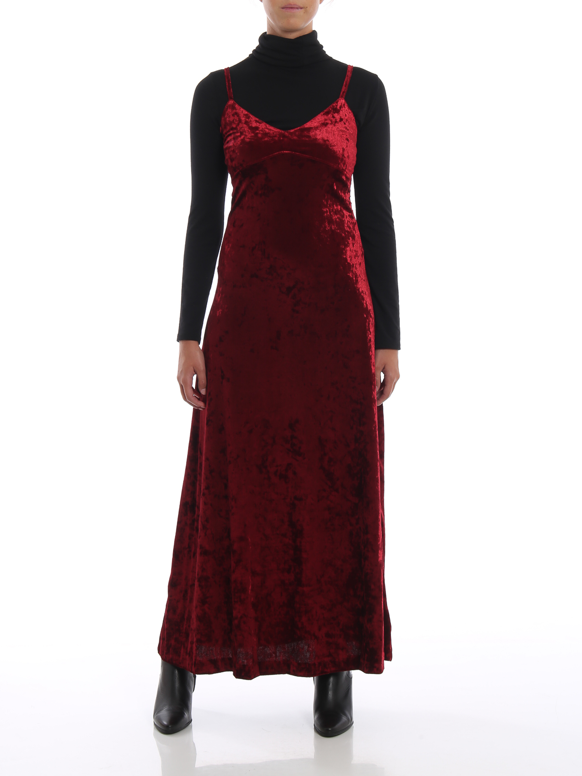 Burgundy velvet sleeveless maxi dress 