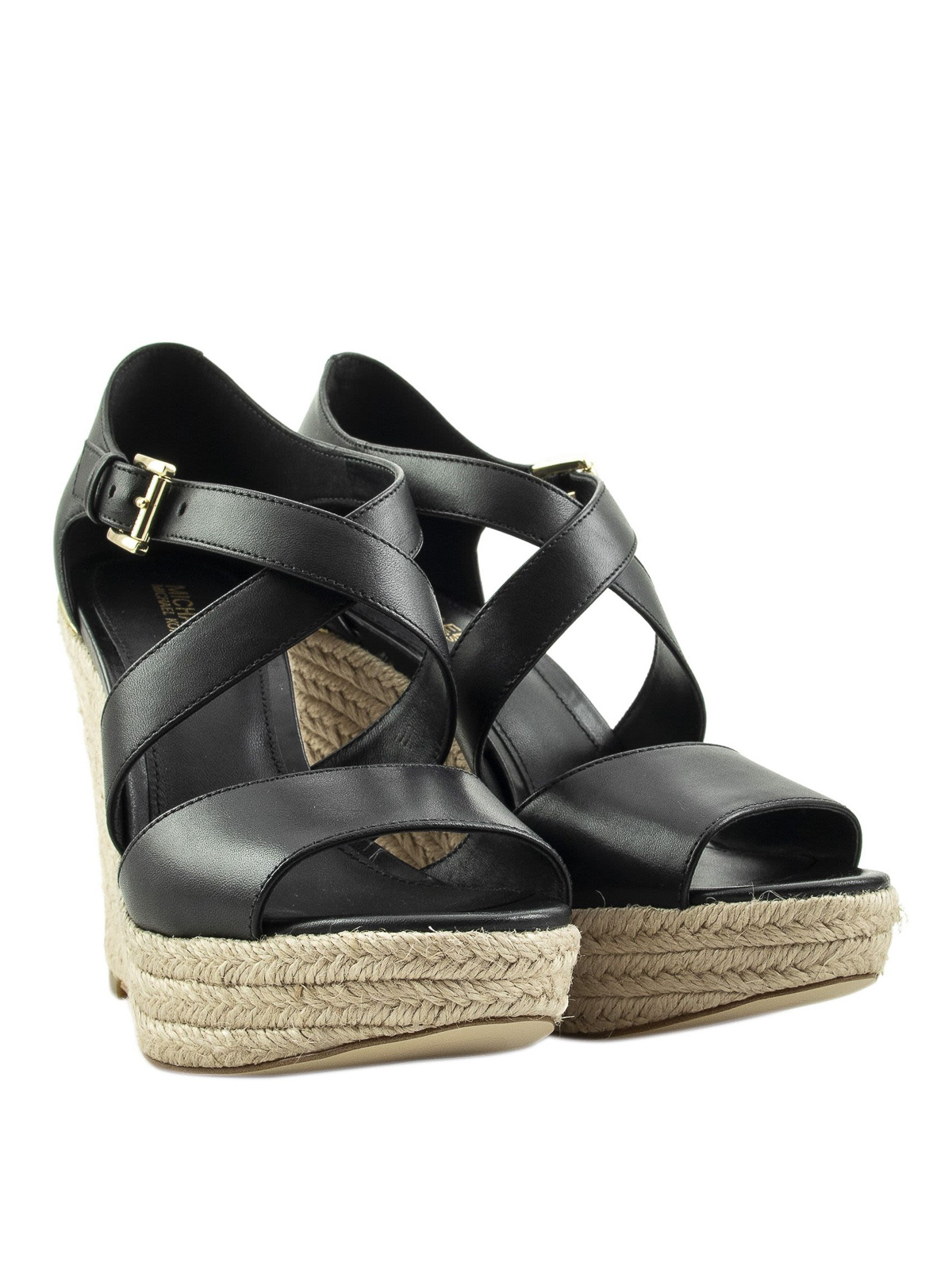 Abbott black leather wedge sandals 
