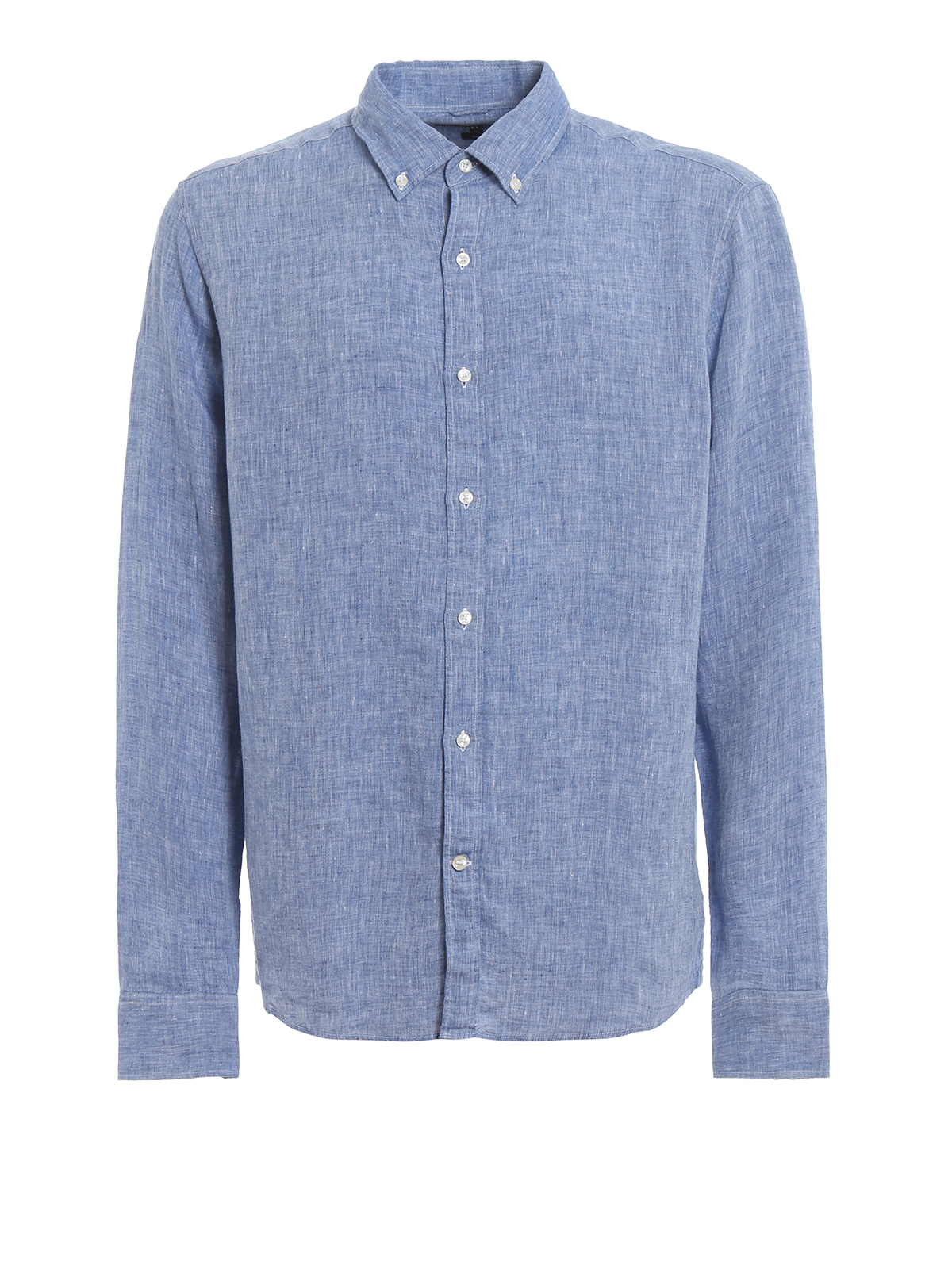 Button/down collar marine blue linen 