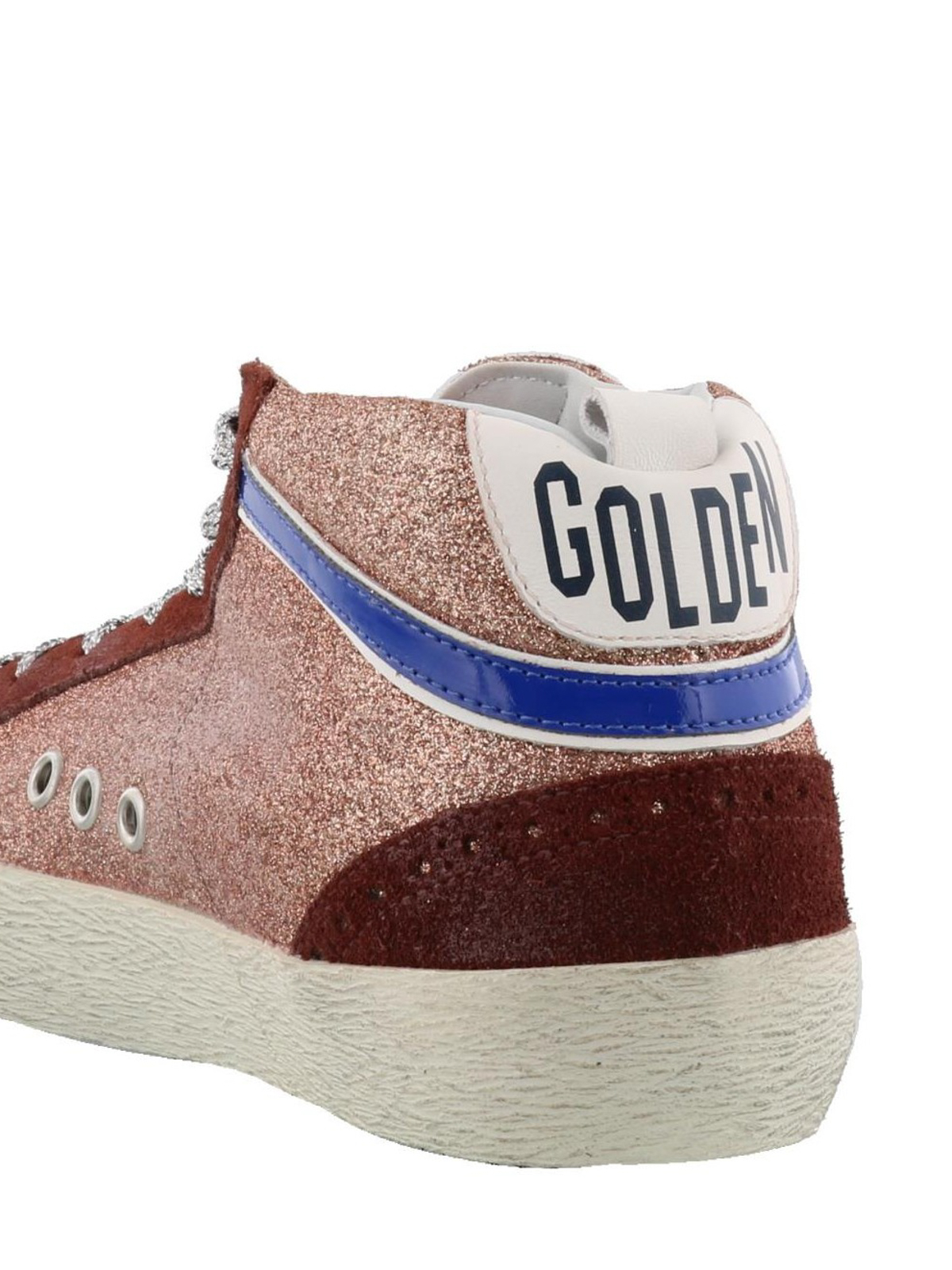 golden goose mid star sneakers in glitter and suede