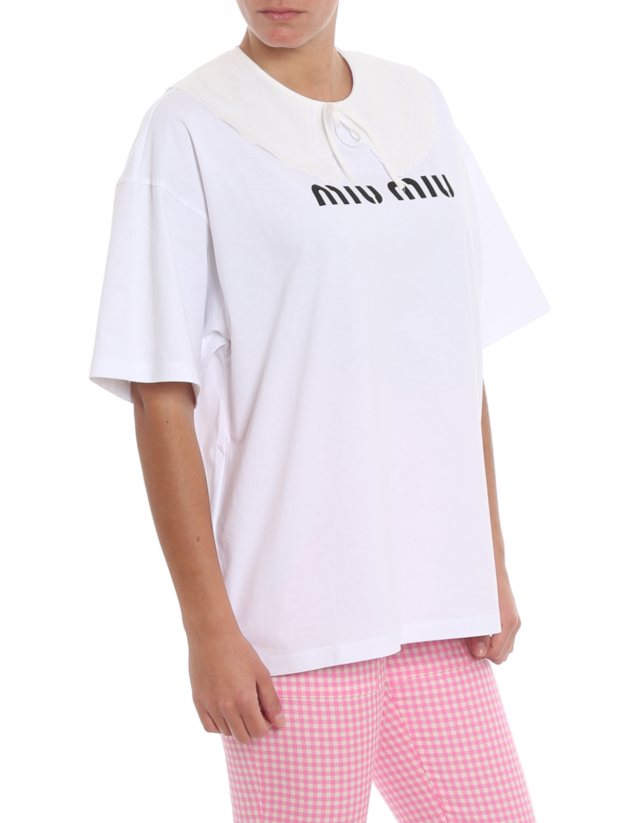 グリーン・ホワイト系 完成品♪ MIU MIU 半袖 ロゴTシャツ 白 Lサイズ