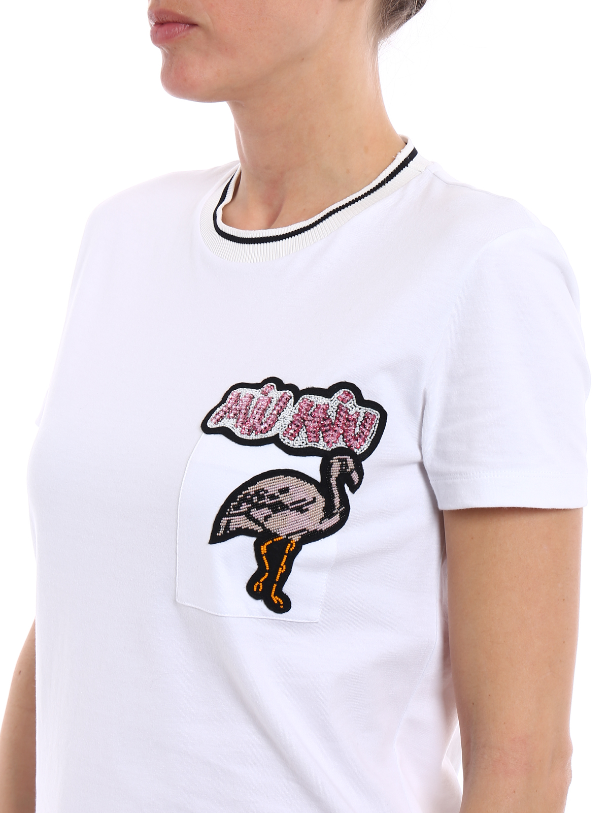 T Shirts Miu Miu Sequined Flamingo T Shirt Mjn0041qhwf0009 Ikrix Com