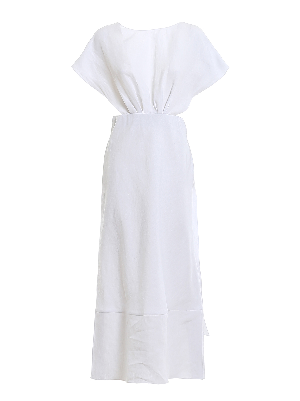 Miu Miu Sleeveless Wrap Linen Dress In White