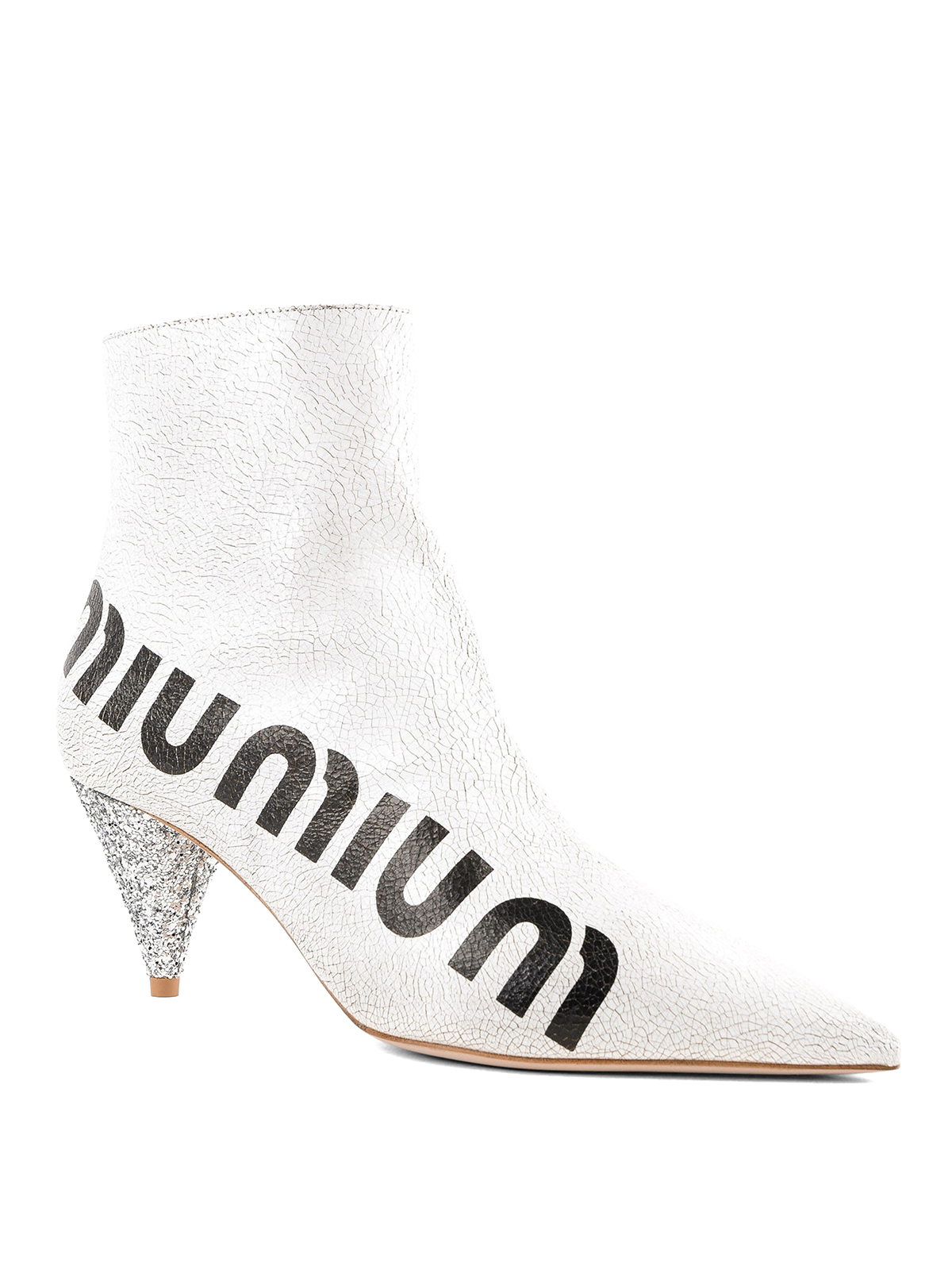 Ankle boots Miu Miu - Logo lettering crackle leather pointy 