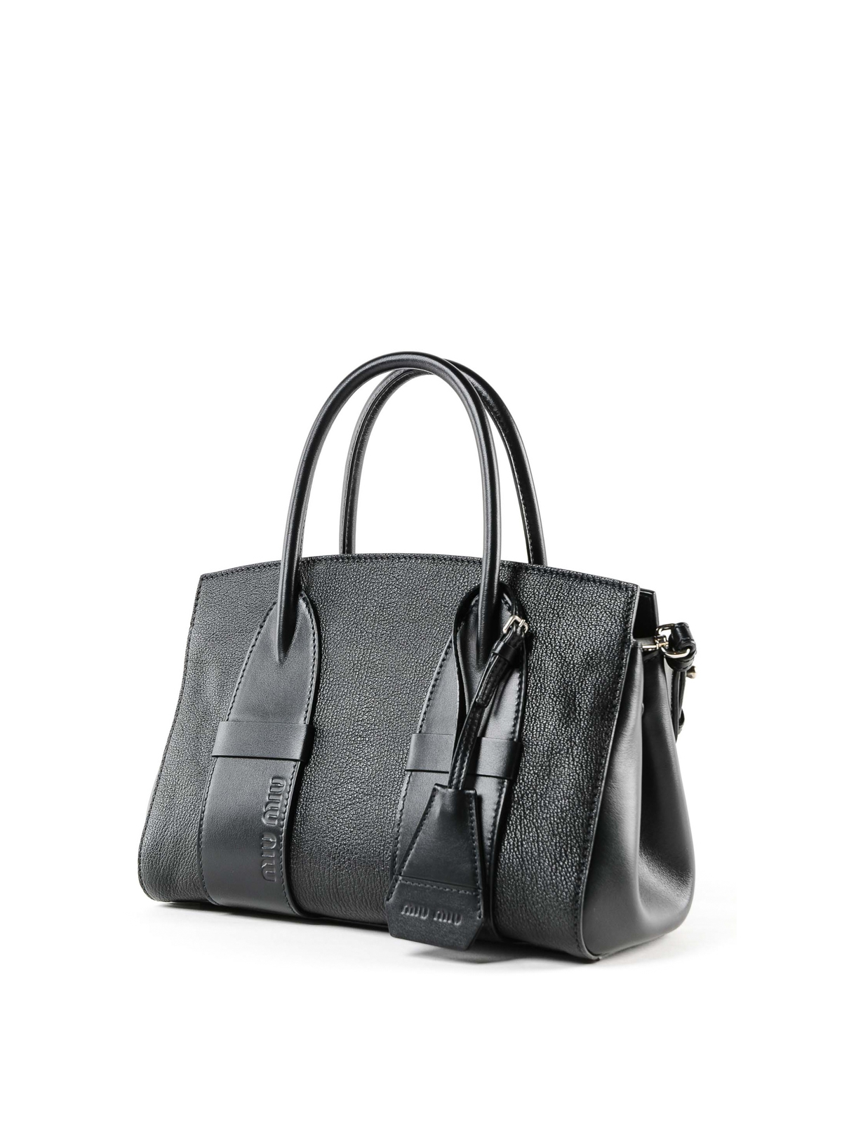 Miu Miu - Black grain leather small tote bag - totes bags ...
