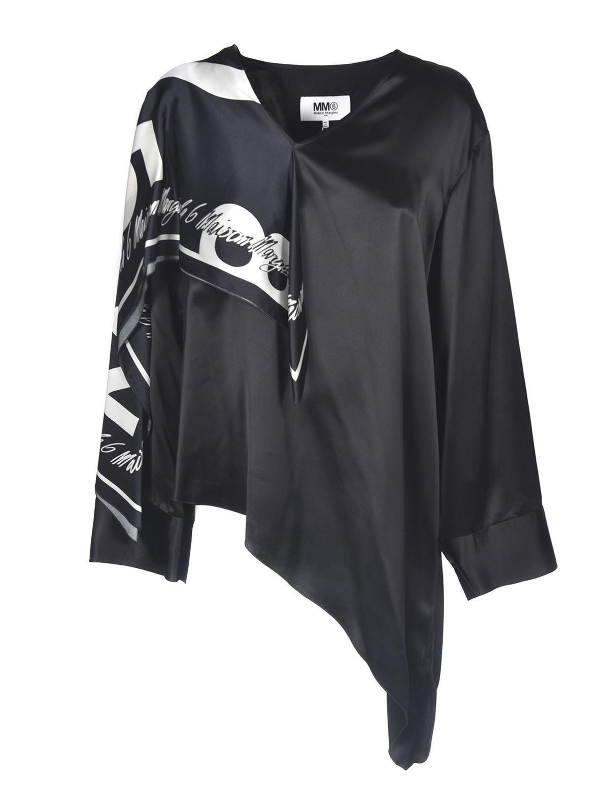 MM6 Maison Margiela - Asymmetrical printed blouse in black - blouses