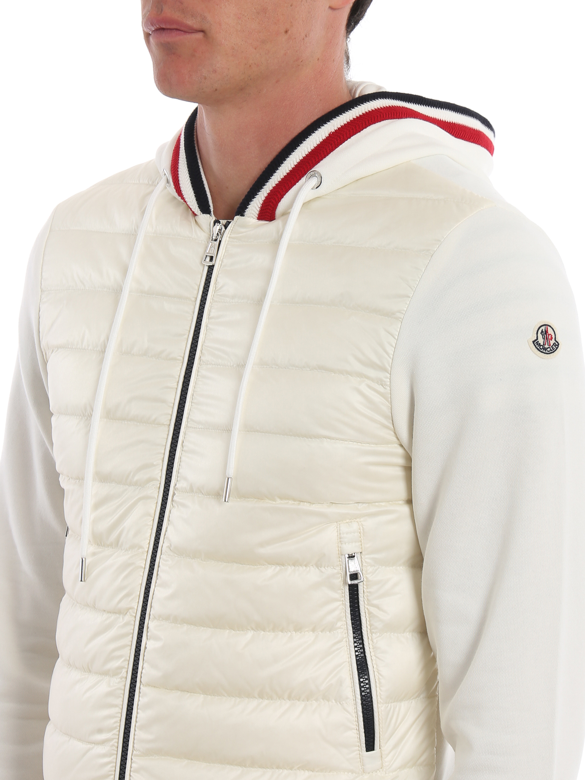 Padded jackets Moncler - Padded nylon front white cotton hoodie 