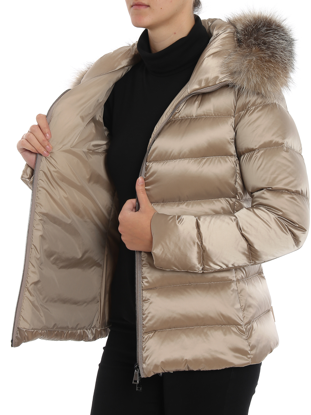 Padded jackets Moncler - Tati real fur trimming puffer jacket ...