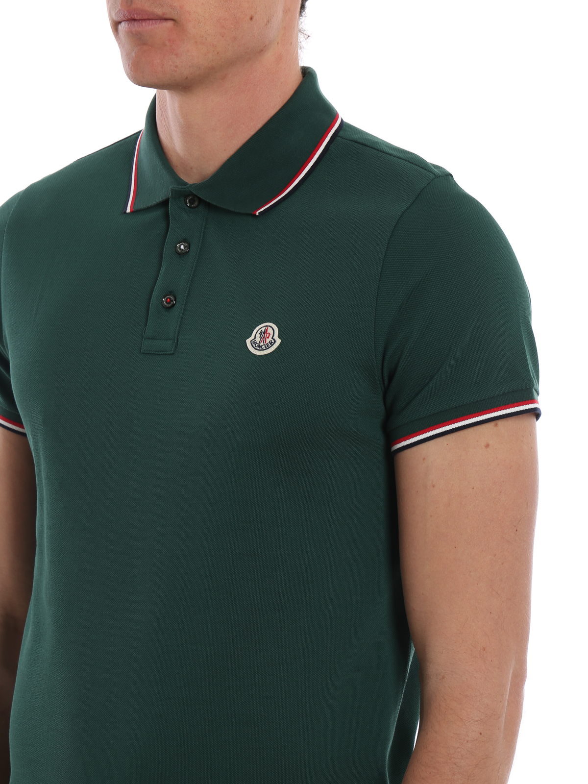 Polo shirts Moncler - Tricolour trim green cotton pique polo shirt ...