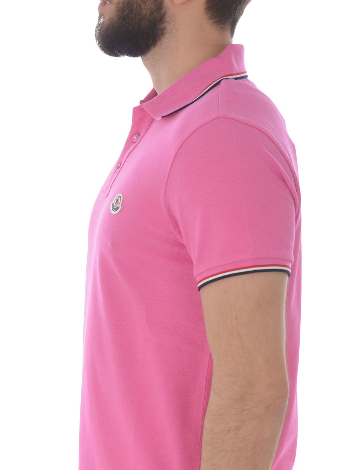 Tricolour trim pink cotton pique polo 