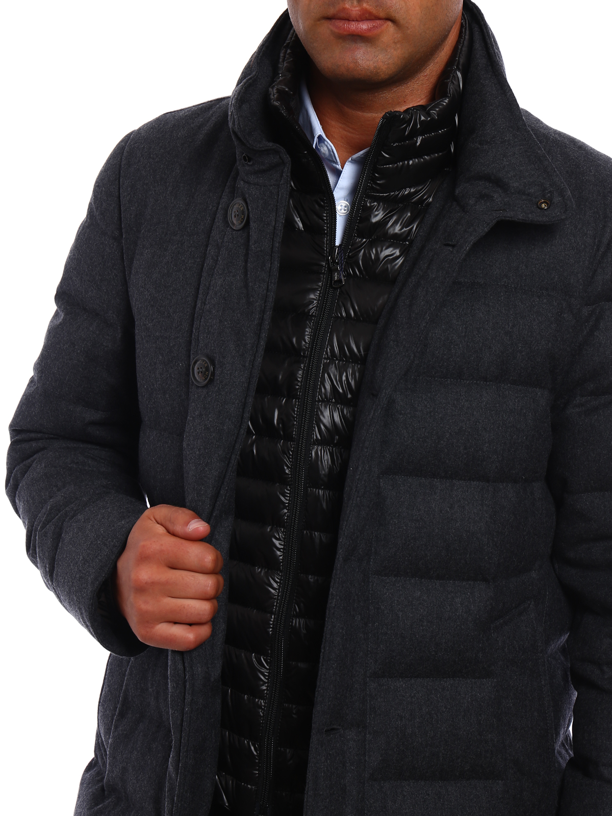 Moncler - Vallier grey wool padded coat - padded coats -  C2091319020054272950