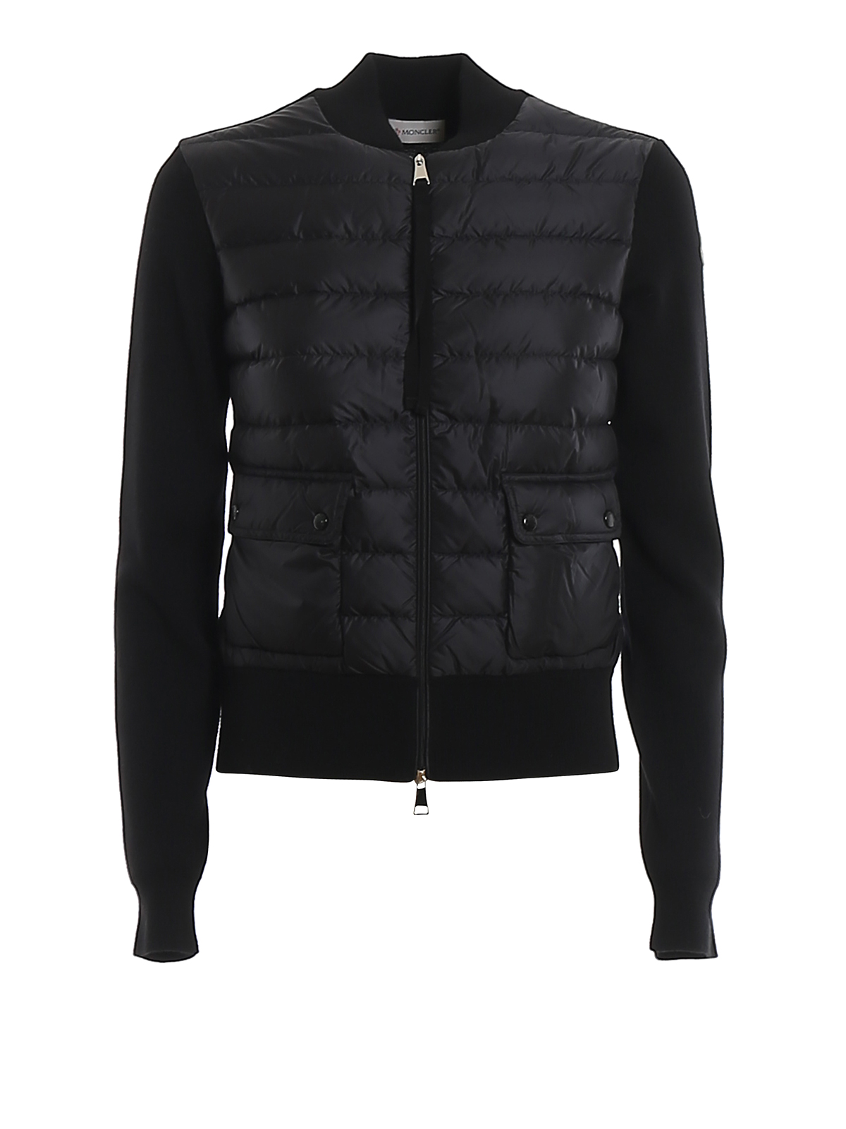 Moncler Padded Front Wool Cardigan In Black