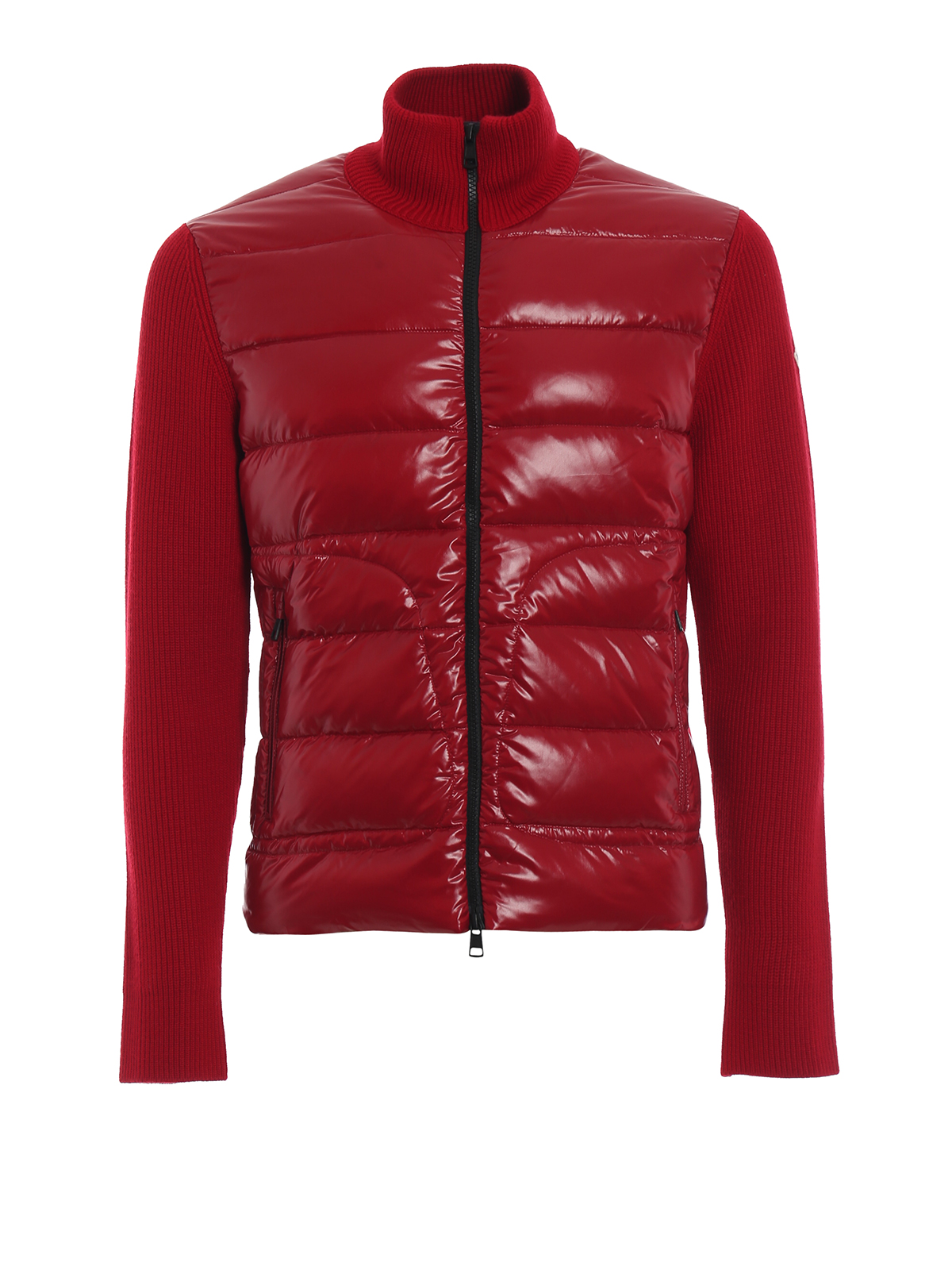 Cardigans Moncler - Red knit wool and padded nylon zip cardigan 