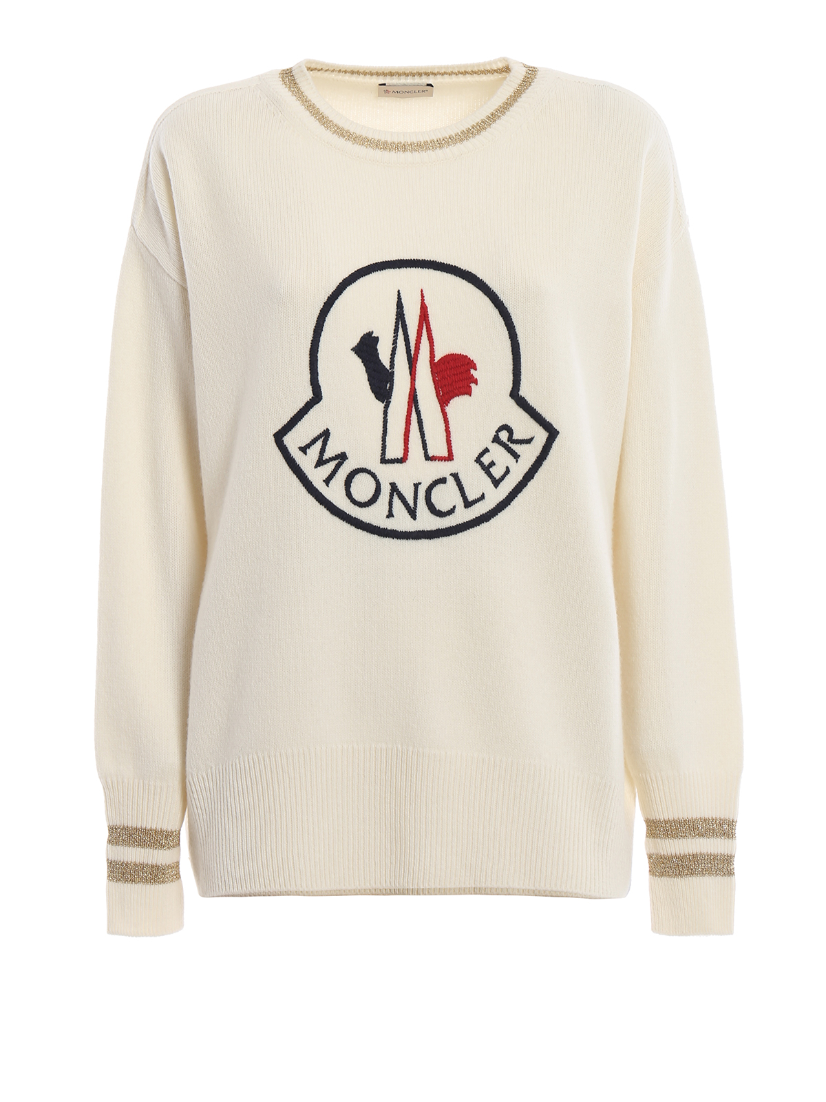 Moncler - Maglione over di lana con ricamo logo Moncler - maglia collo  rotondo - D209390508509489Y002