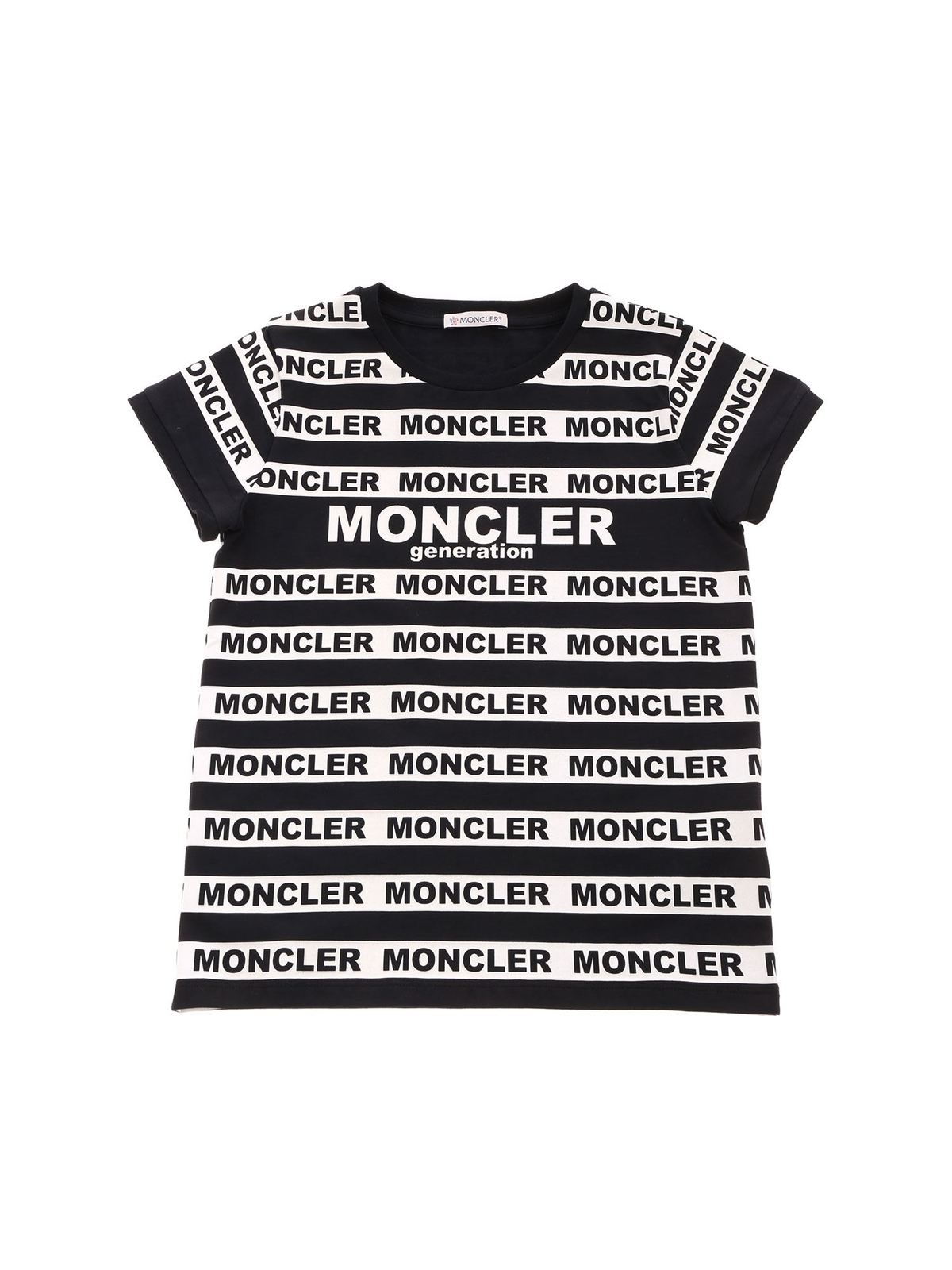 Moncler Jr Branded Stripes T Shirt In Black T Shirts