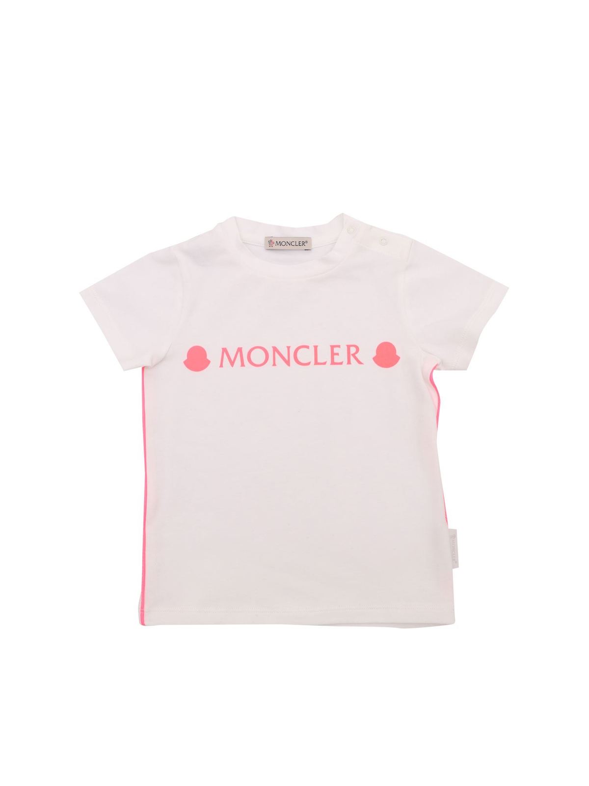 pink and white moncler shirt