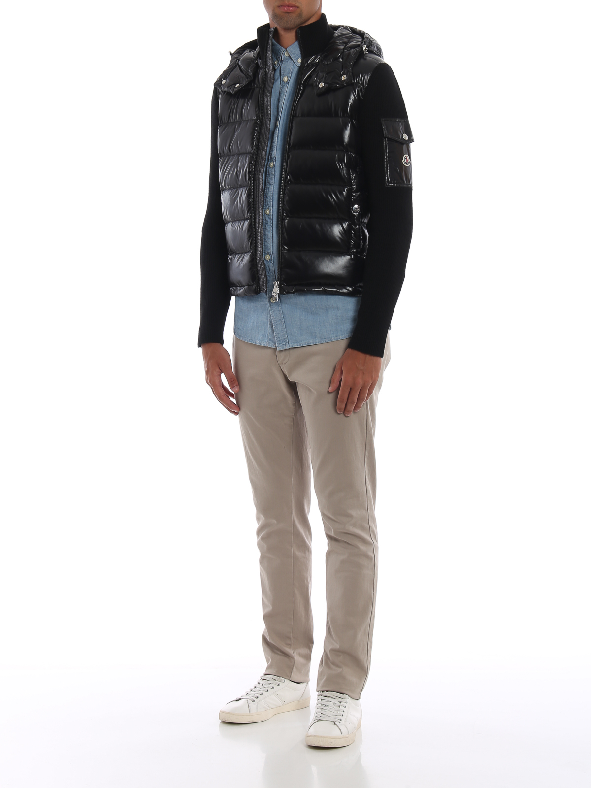 Casual jackets Moncler - Black knit wool and padded nylon zip 