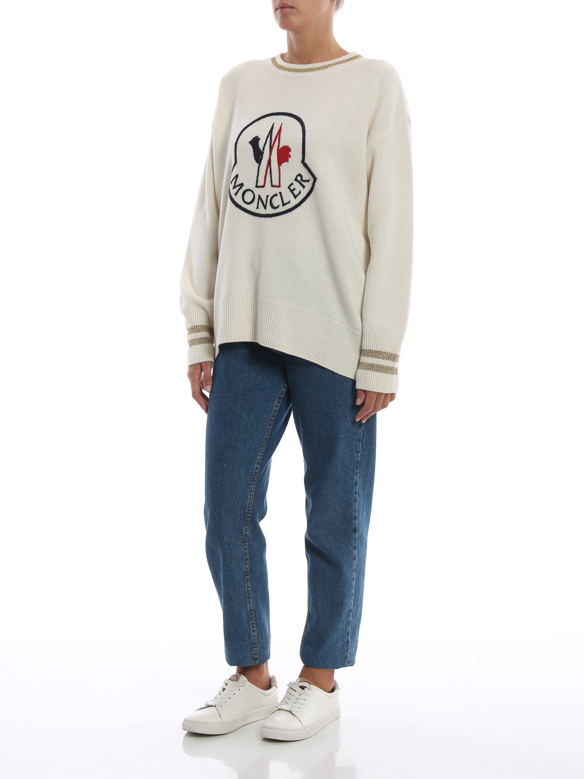 Crew necks Moncler - Moncler logo embroidery wool over sweater 