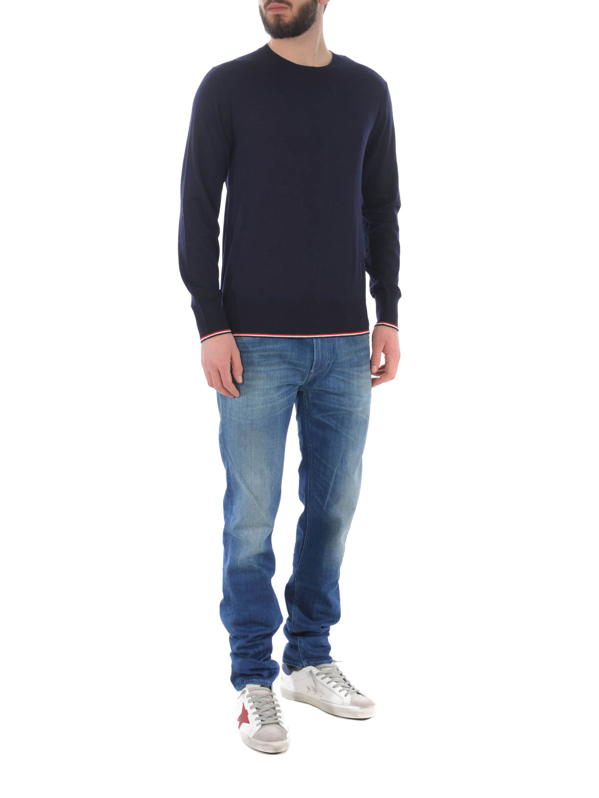 Crew necks Moncler - Tricolour trim worsted wool sweater ...