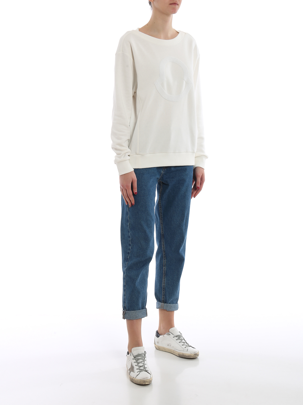 Sweatshirts & Sweaters Moncler - Crystal logo white cotton sweatshirt ...