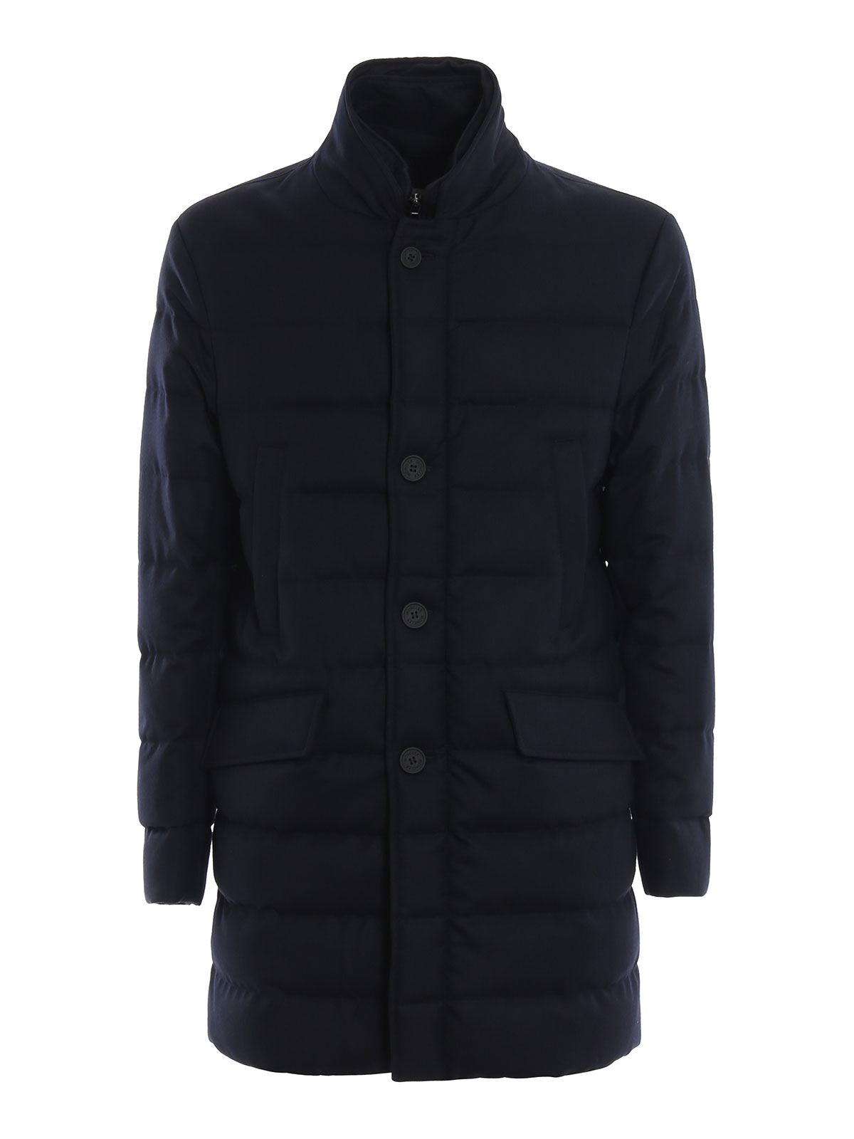 Padded coats Moncler - Keid dark blue wool twill puffer coat ...