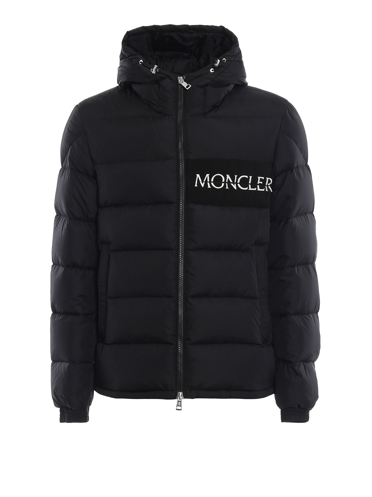 Padded jackets Moncler - Aiton embroidered logo black puffer jacket ...