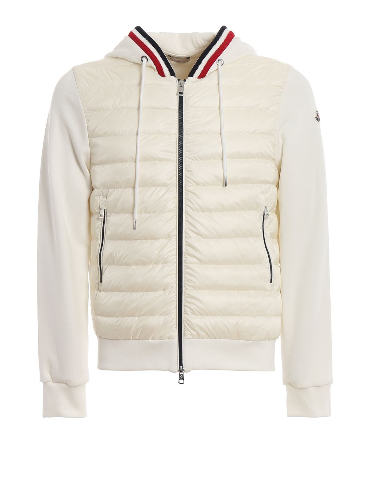 Padded jackets Moncler - Padded nylon front white cotton hoodie ...