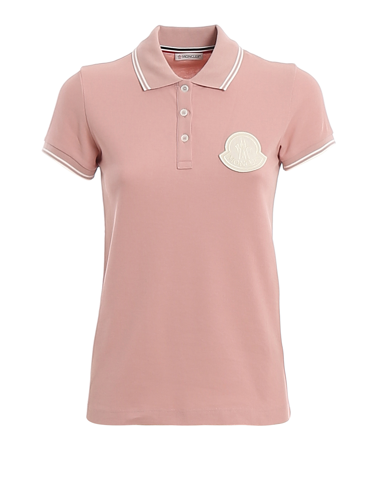 Moncler Chest Logo Patch Pique Polo In Pink