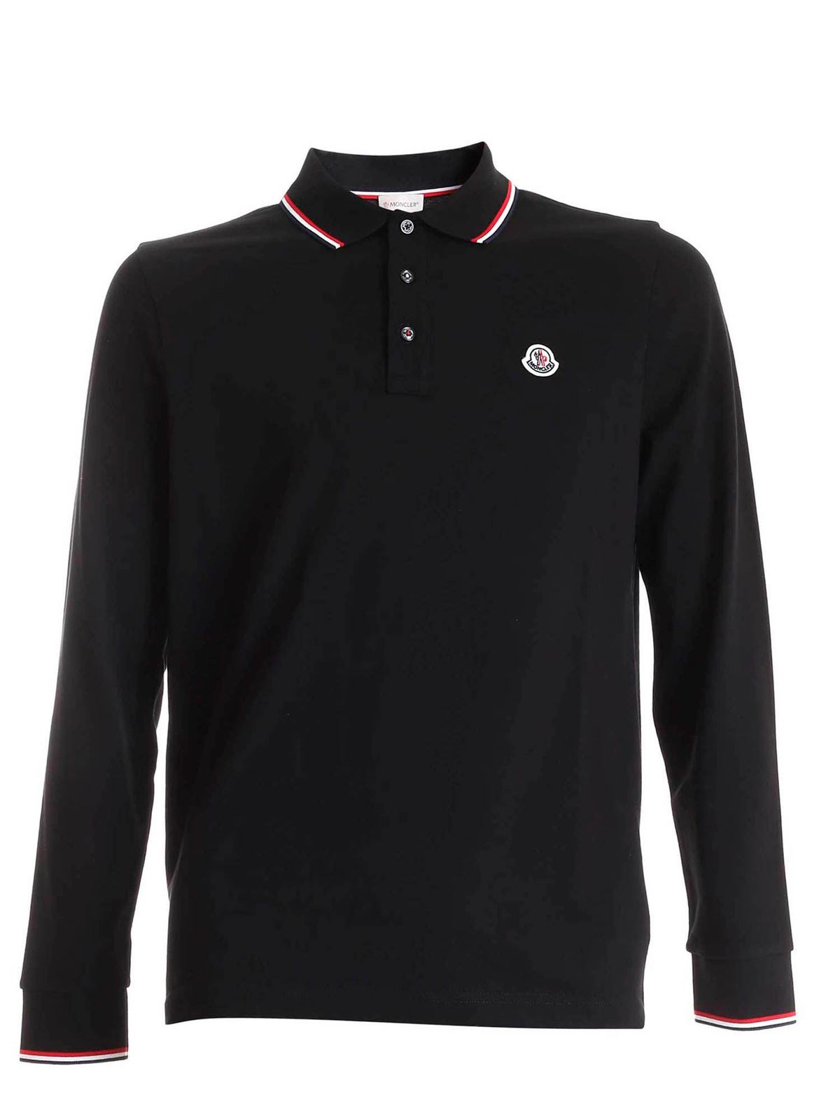 Moncler Logo Patch Long-sleeves Polo Shirt In Black | ModeSens