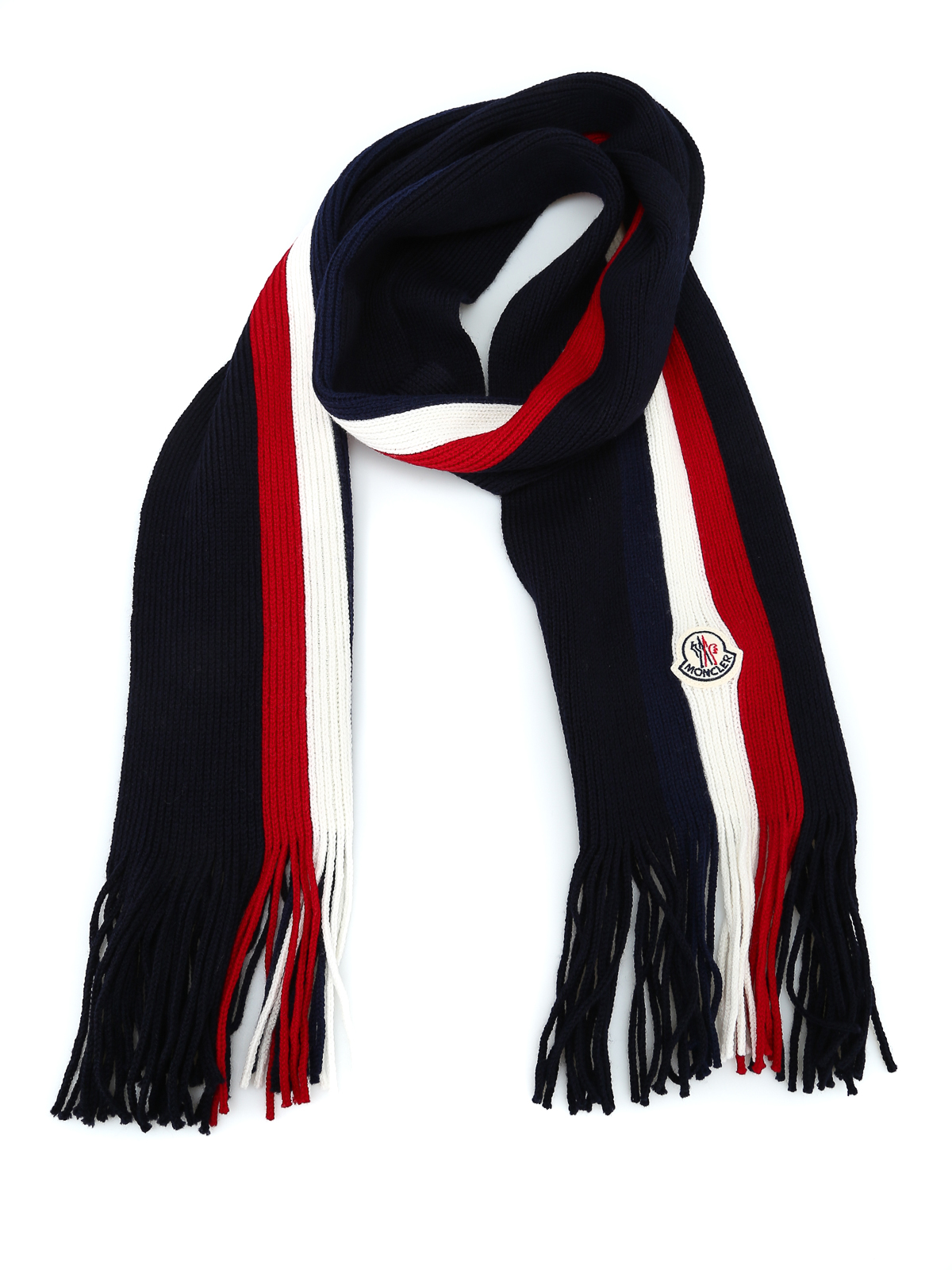 Scarves Moncler - Tricolour stripe knit wool blue scarf ...