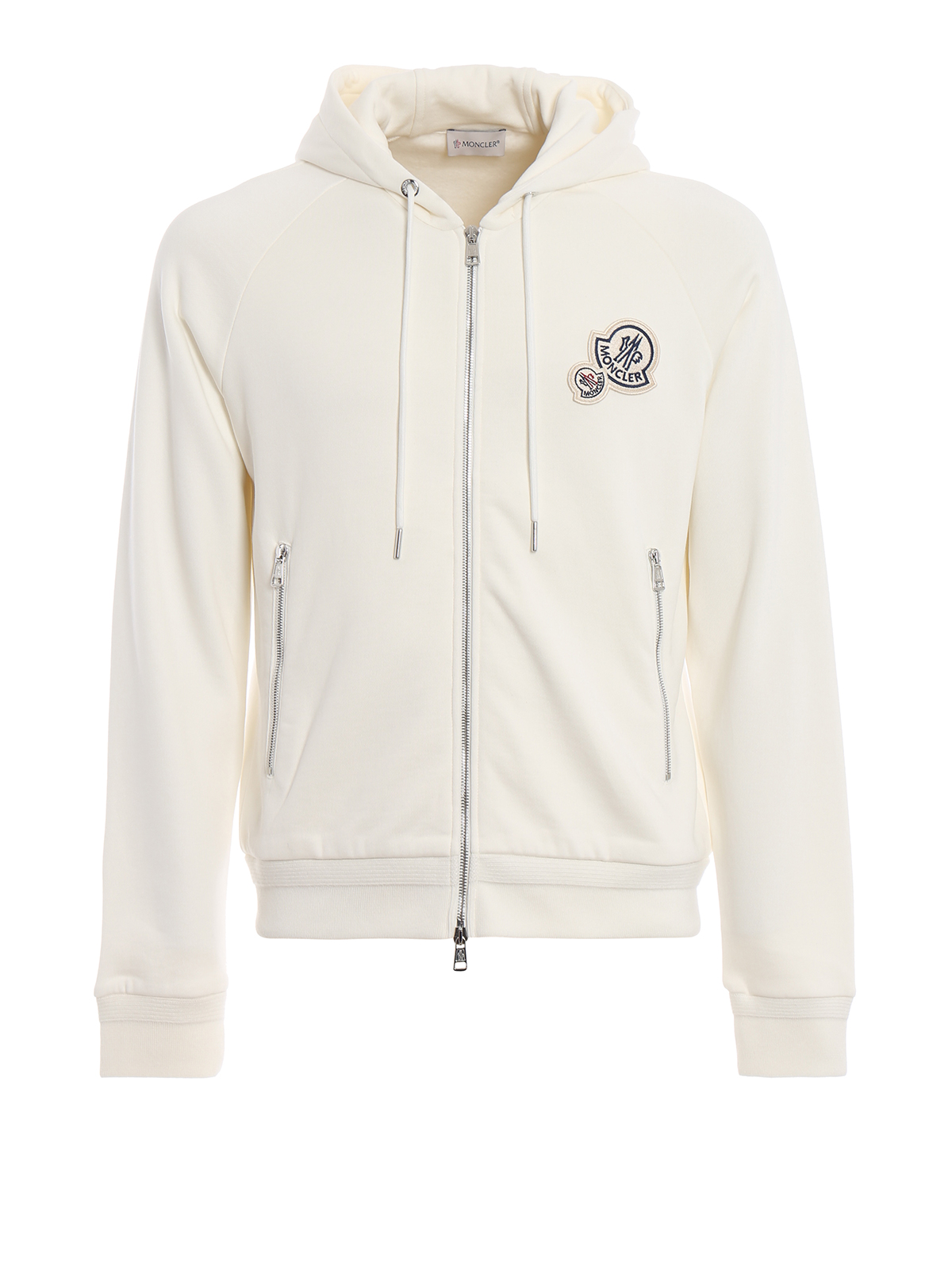 Sweatshirts & Sweaters Moncler - Double logo patch white cotton fleece ...