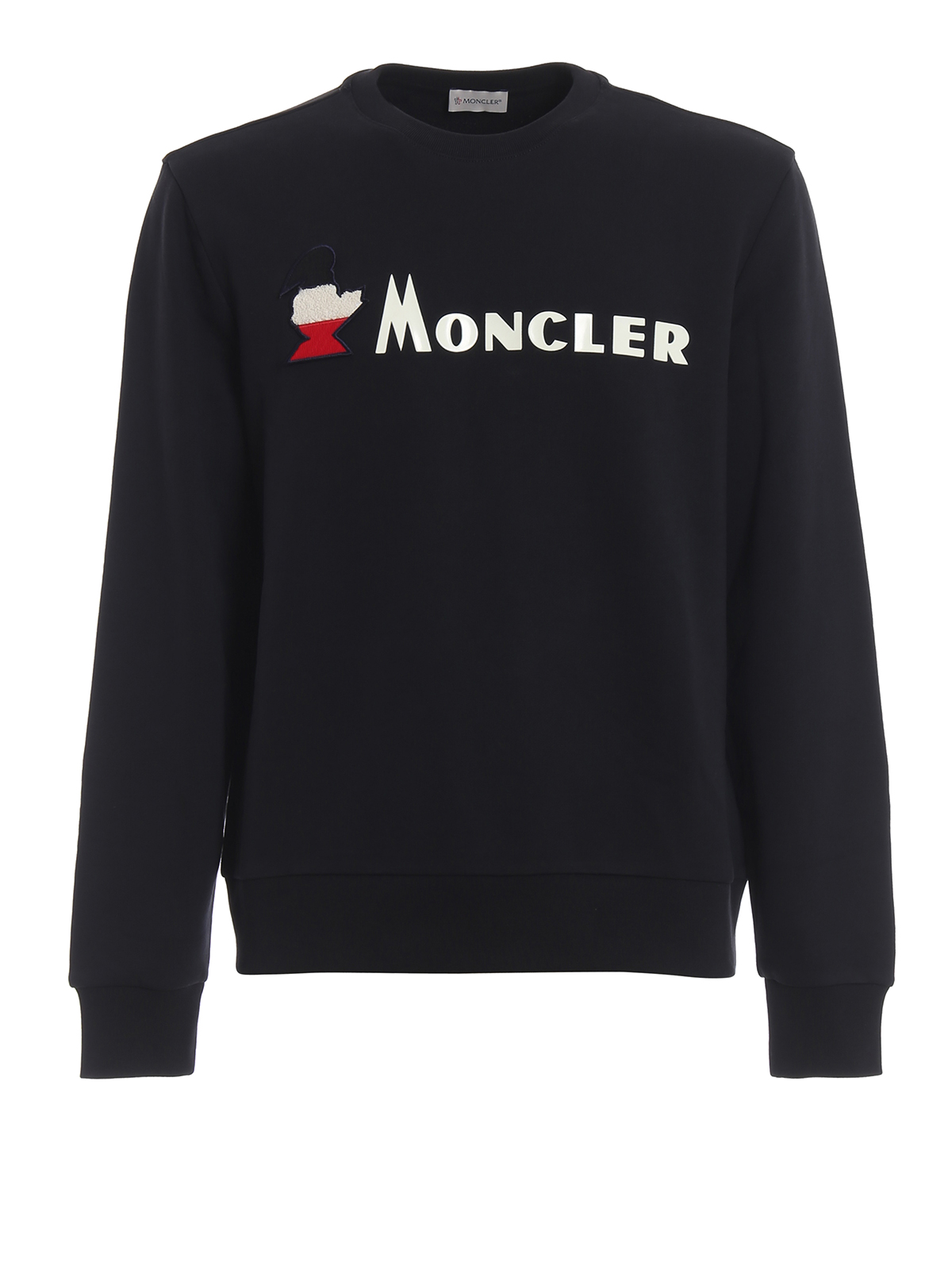 Sweatshirts & Sweaters Moncler - Rubber logo blue cotton fleece ...