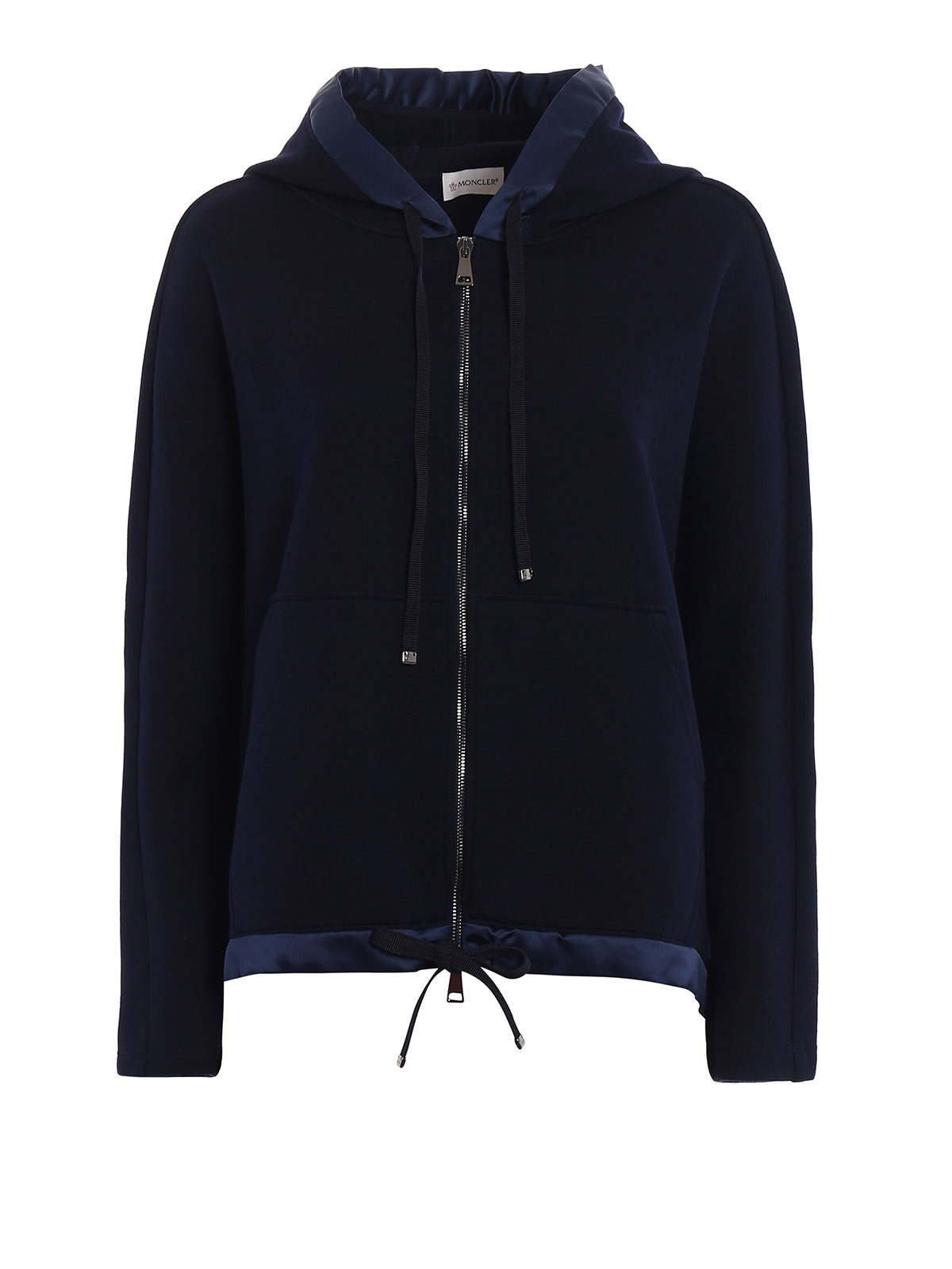 Wool blend satin trim flared hoodie 