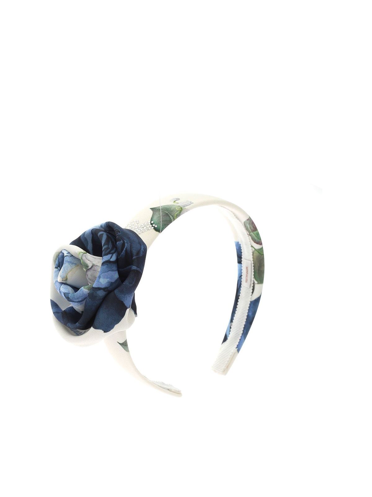 Monnalisa Kids' White And Blue Hydrangea Print Headband