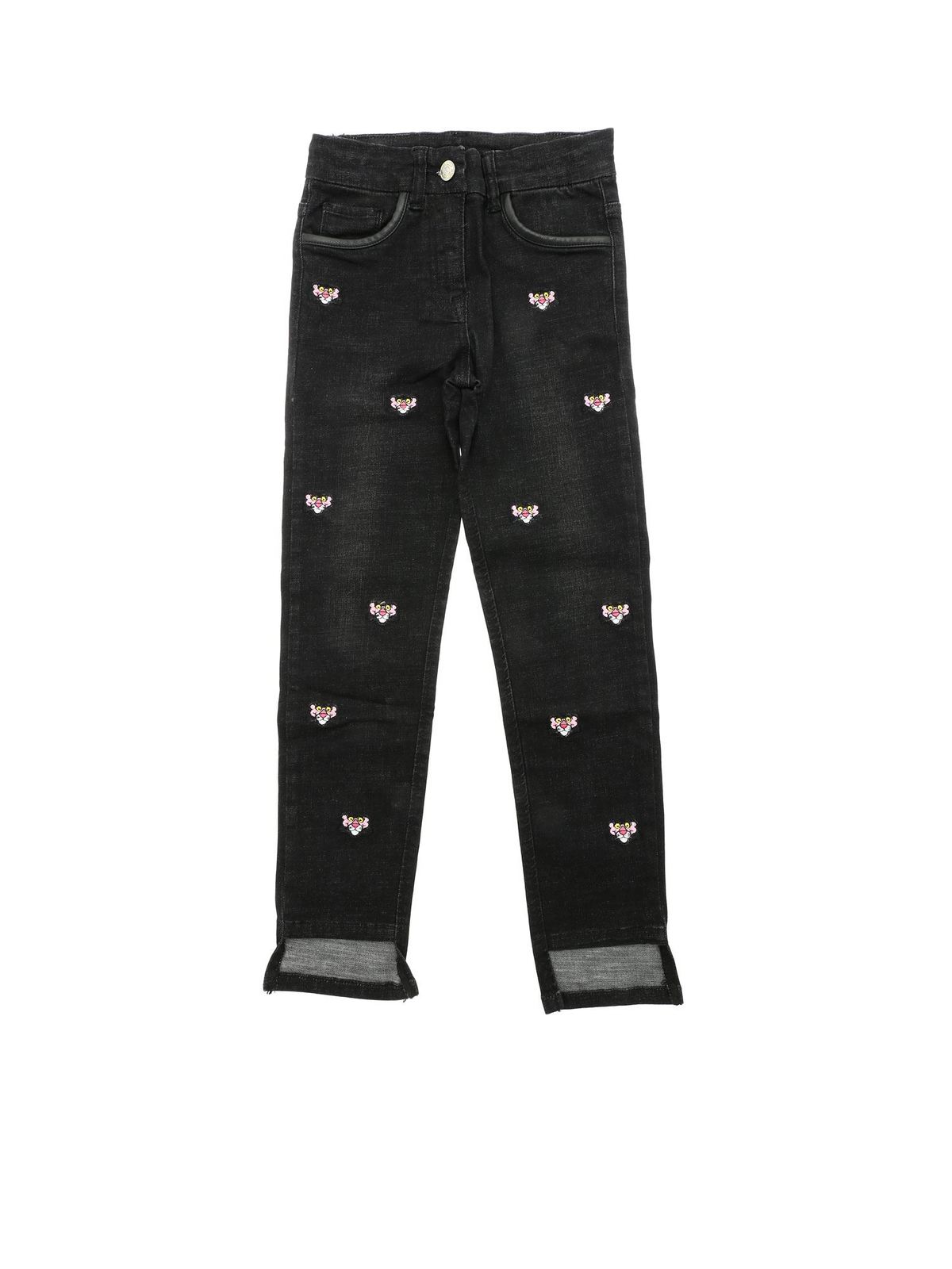 Panther embroidered jeans in black 