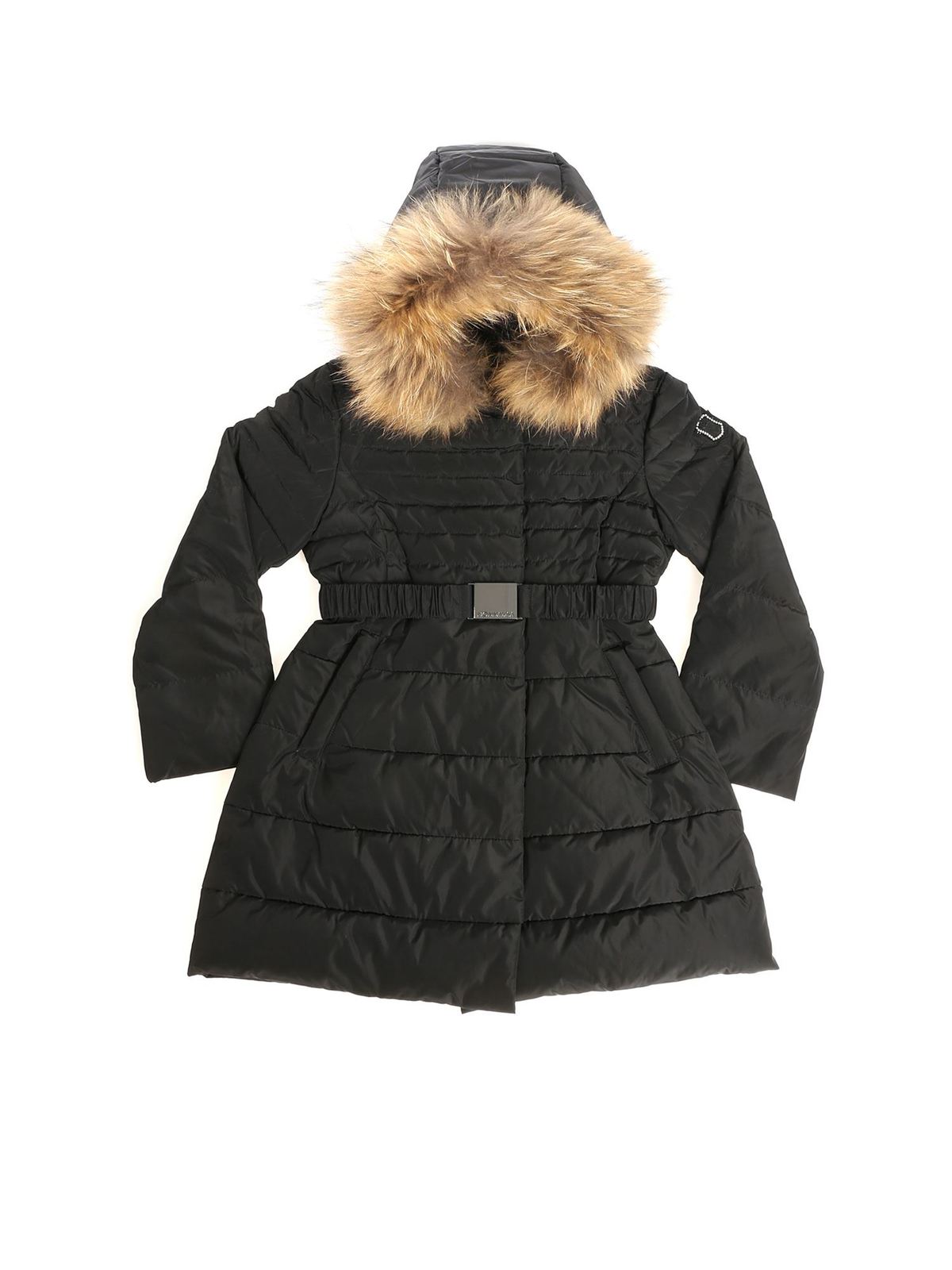 Monnalisa - Black down jacket with logo and fur insert - padded coats ...